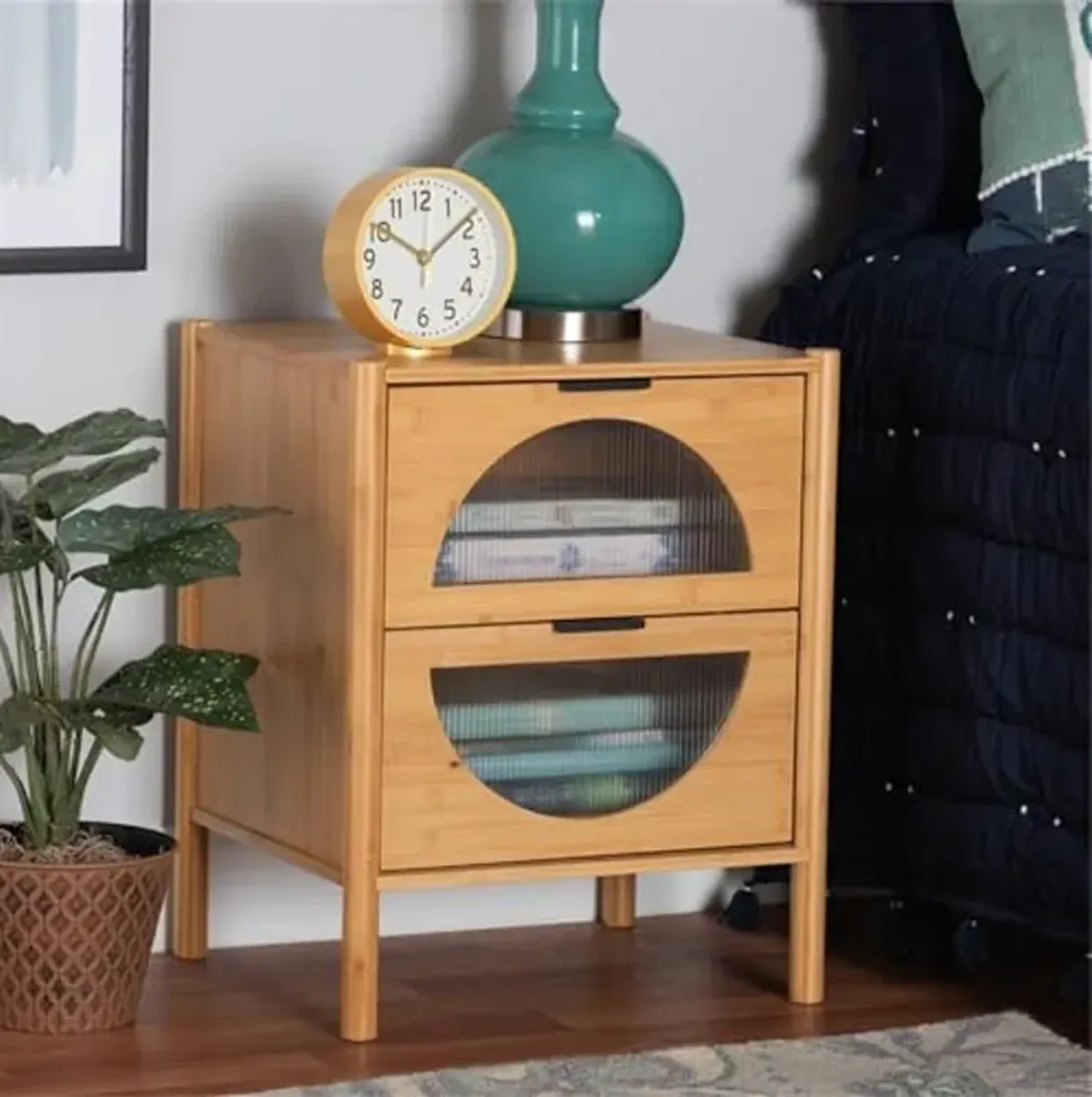 Baxton Studio Naresh Natural Brown Bamboo Wood 2-Drawer End Table