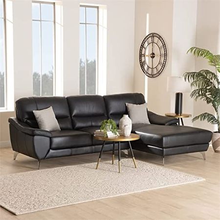 Baxton Studio Townsend Black Leather Sectional Sofa with Right Facing Chaise