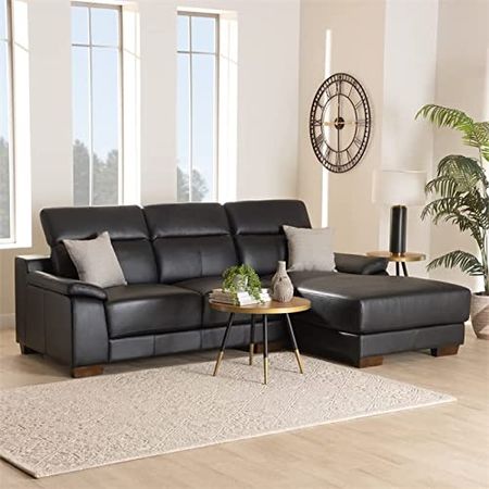 Baxton Studio Reverie Black Leather Sectional Sofa with Right Facing Chaise