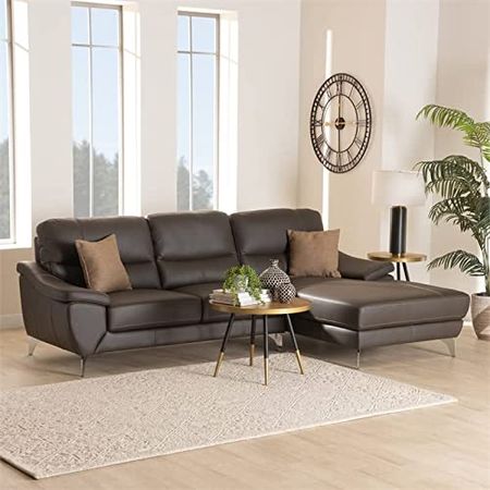 Baxton Studio Townsend Brown Leather Sectional Sofa with Right Facing Chaise