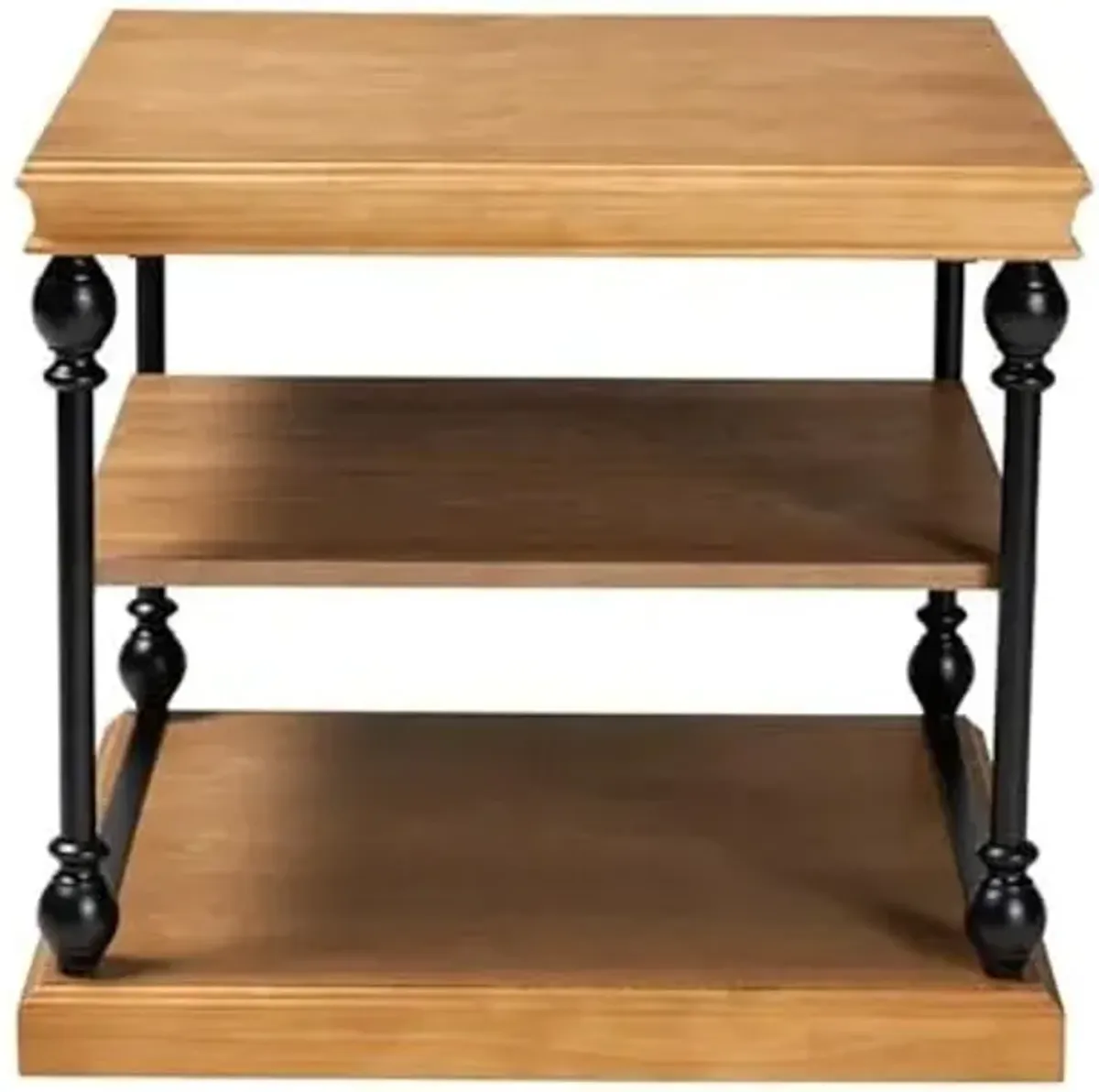 Baxton Studio Sebastian Oak Brown Wood and Black Metal 3-Tier End Table