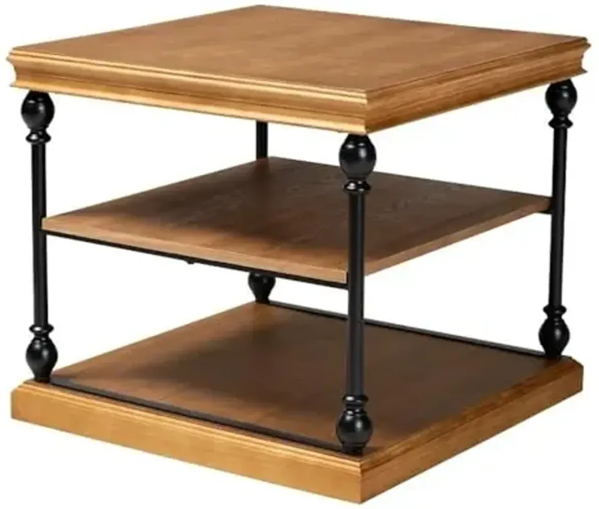 Baxton Studio Sebastian Oak Brown Wood and Black Metal 3-Tier End Table