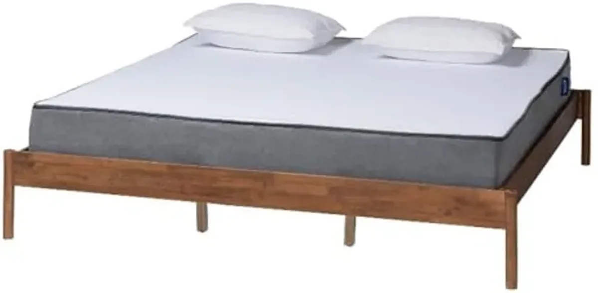 Baxton Studio Agatis Ash Walnut Finished Wood King Size Bed Frame