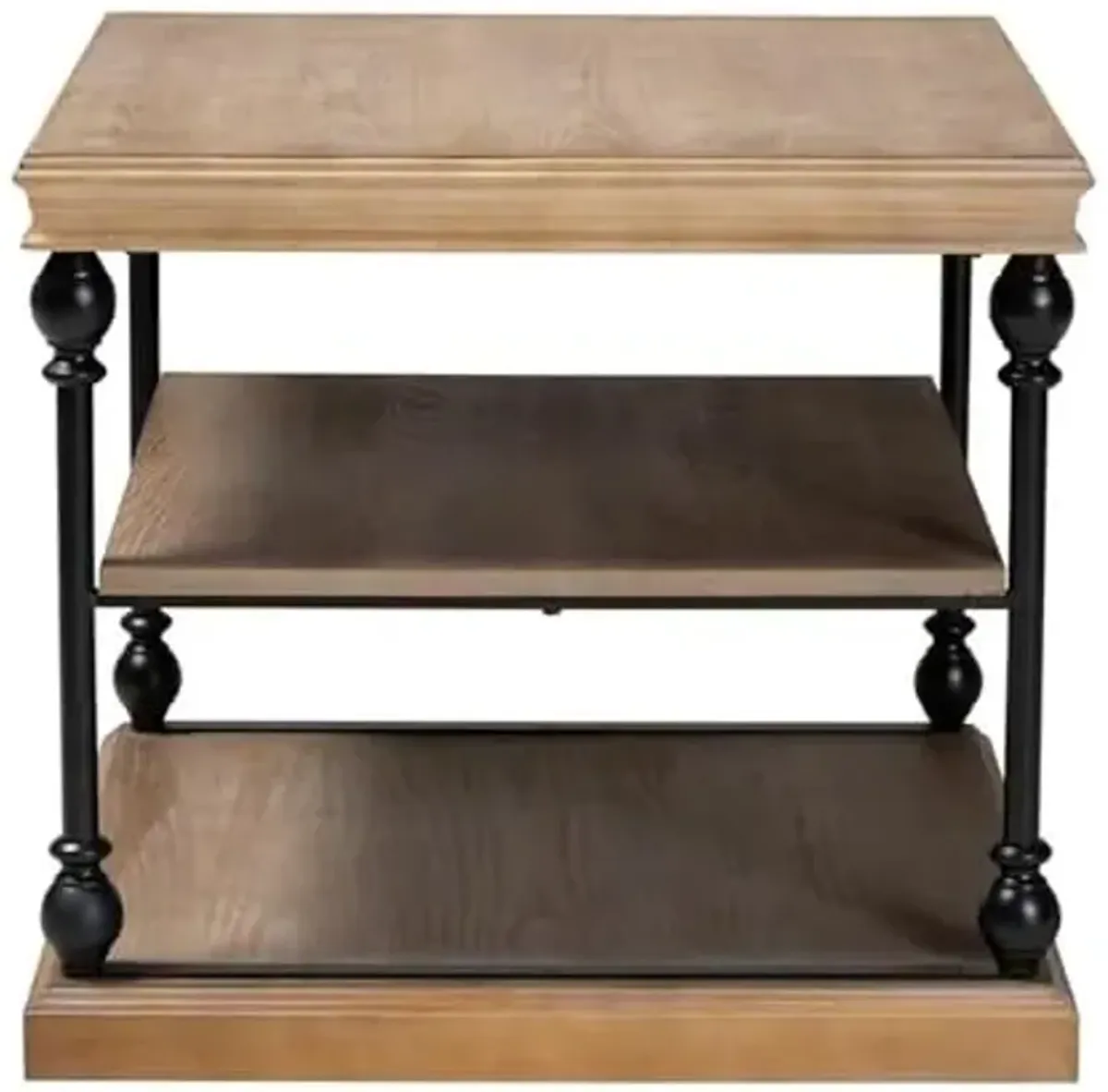 Baxton Studio Sebastian Greywashed Wood and Black Metal 3-Tier End Table