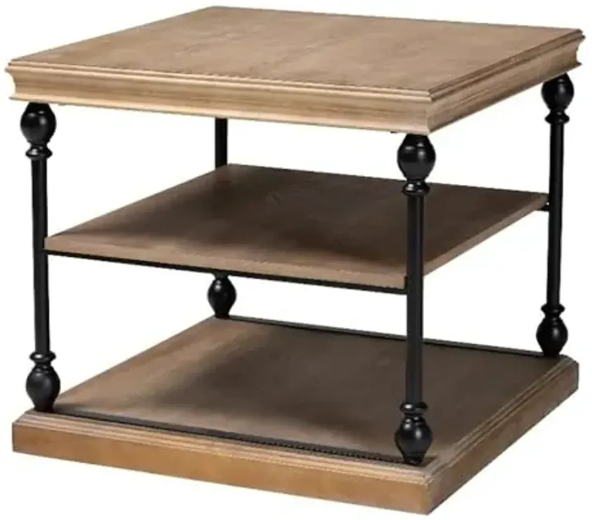 Baxton Studio Sebastian Greywashed Wood and Black Metal 3-Tier End Table