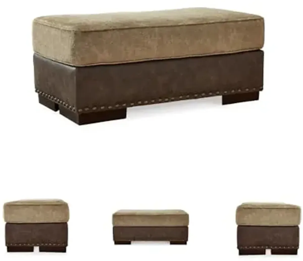 Signature Design by Ashley Alesbury Contemporary Rectangular Ottoman with Nailhead Trim, Light Brown