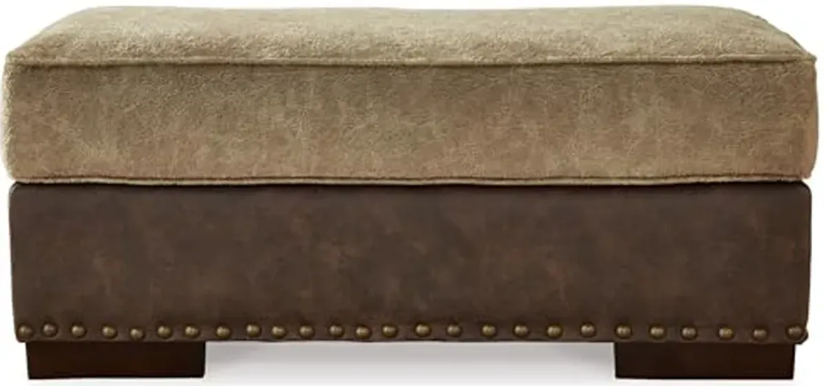 Signature Design by Ashley Alesbury Contemporary Rectangular Ottoman with Nailhead Trim, Light Brown