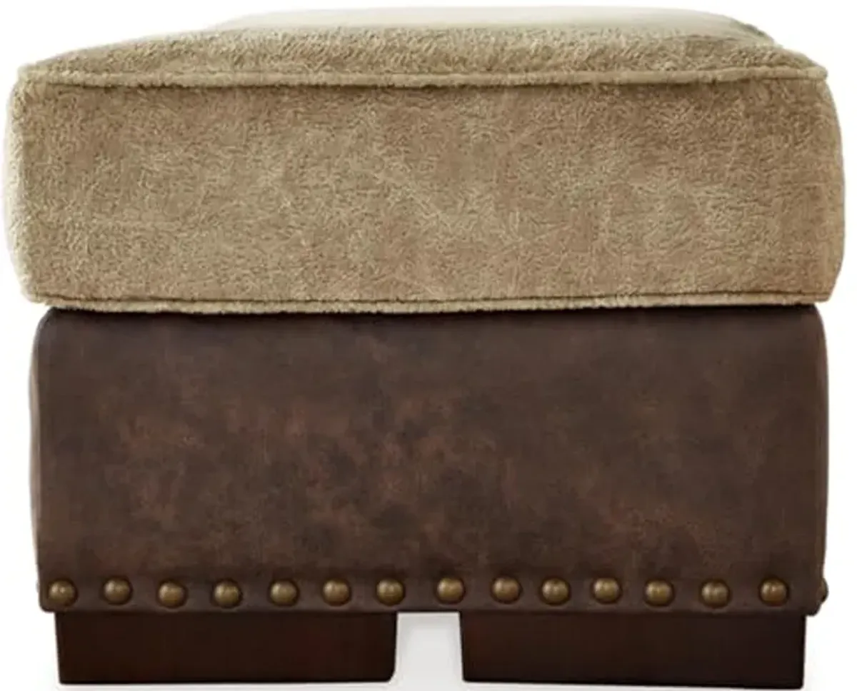 Signature Design by Ashley Alesbury Contemporary Rectangular Ottoman with Nailhead Trim, Light Brown