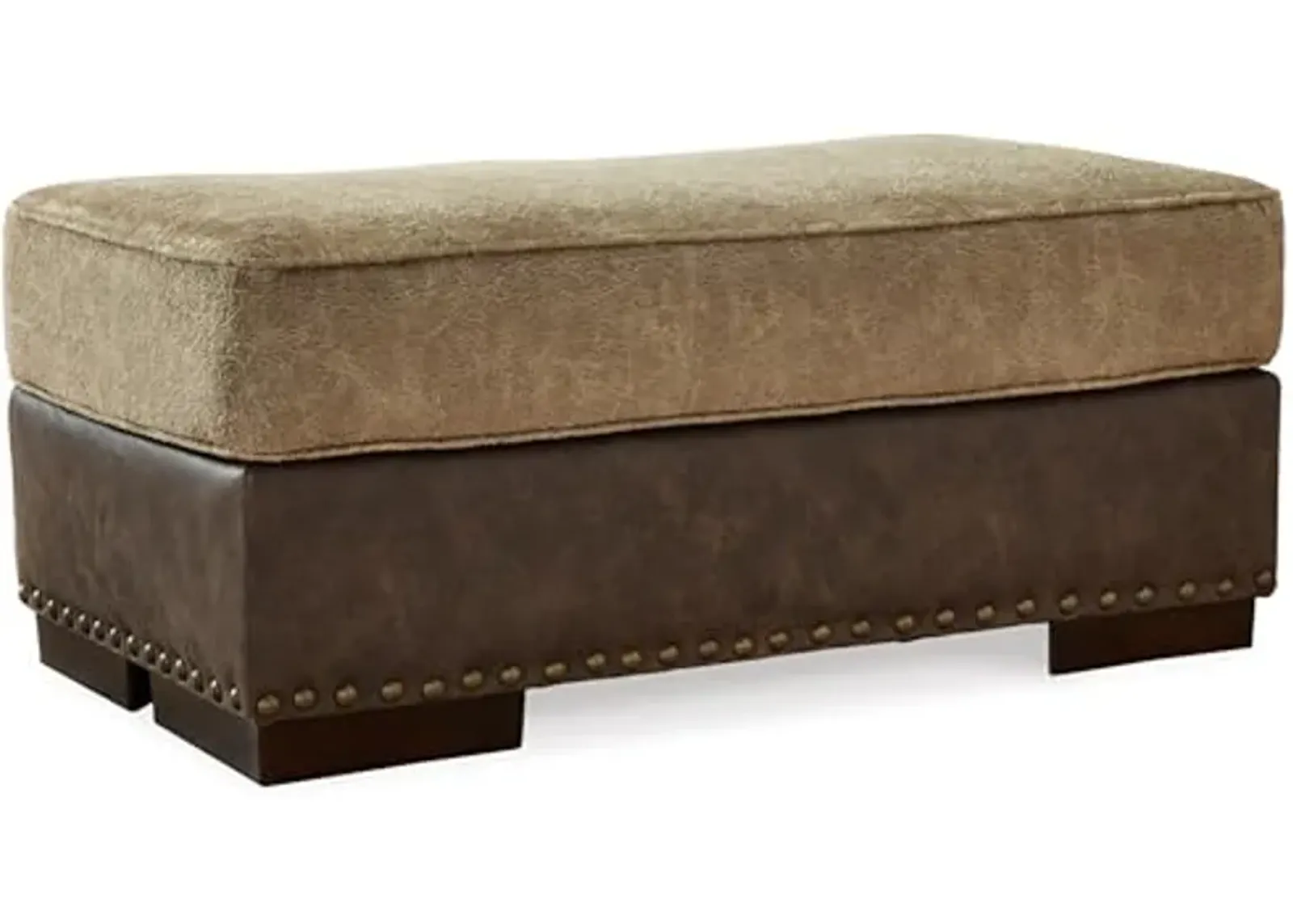 Signature Design by Ashley Alesbury Contemporary Rectangular Ottoman with Nailhead Trim, Light Brown