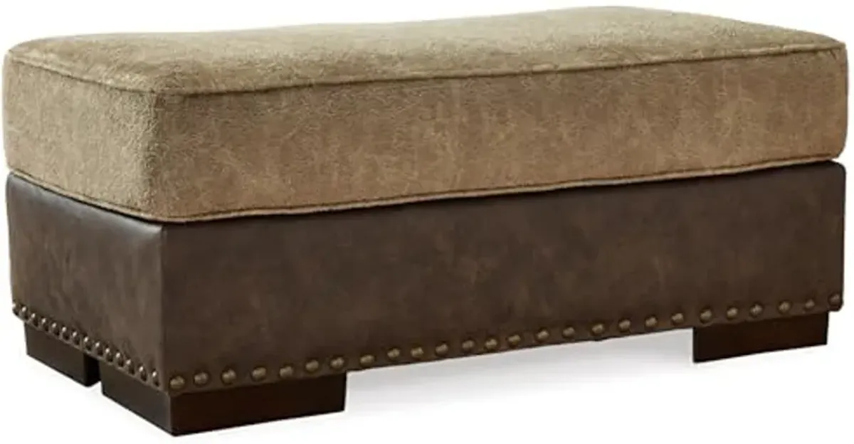 Signature Design by Ashley Alesbury Contemporary Rectangular Ottoman with Nailhead Trim, Light Brown