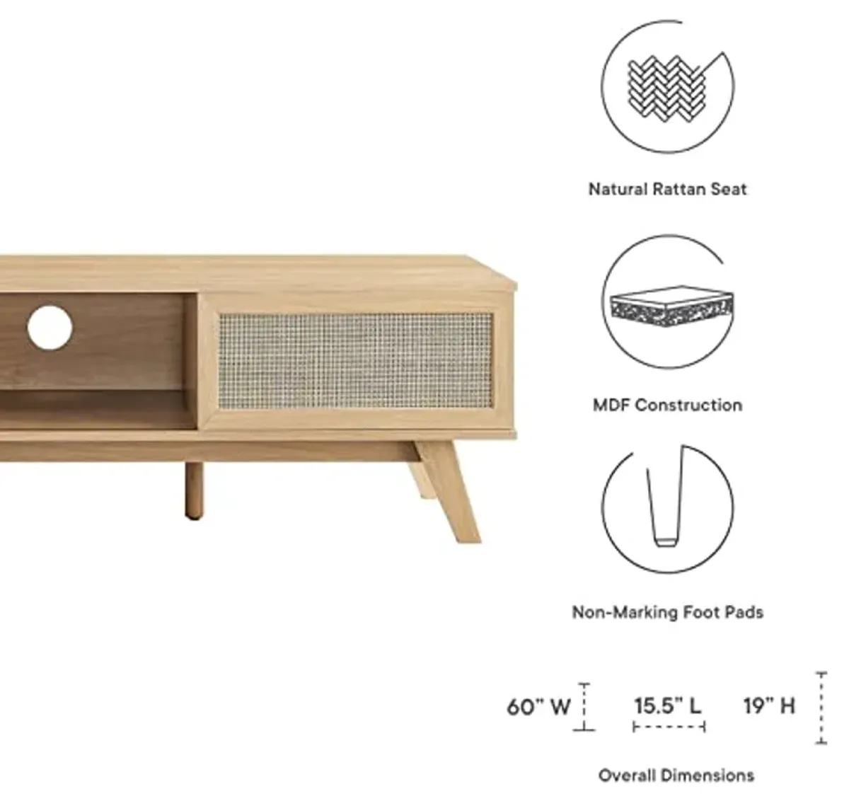 Modway Soma 60" Rattan TV Stand in Oak