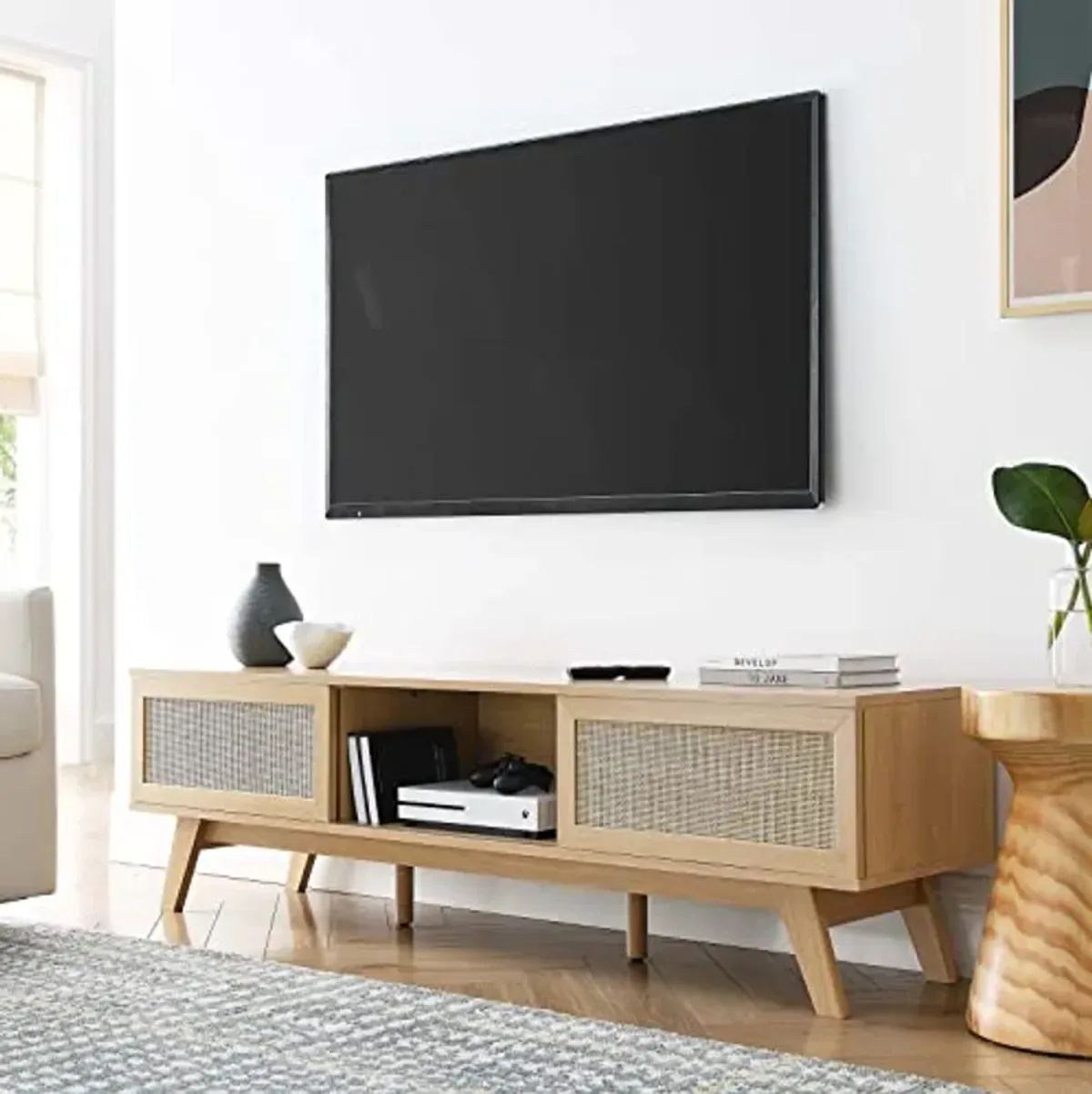 Modway Soma 60" Rattan TV Stand in Oak