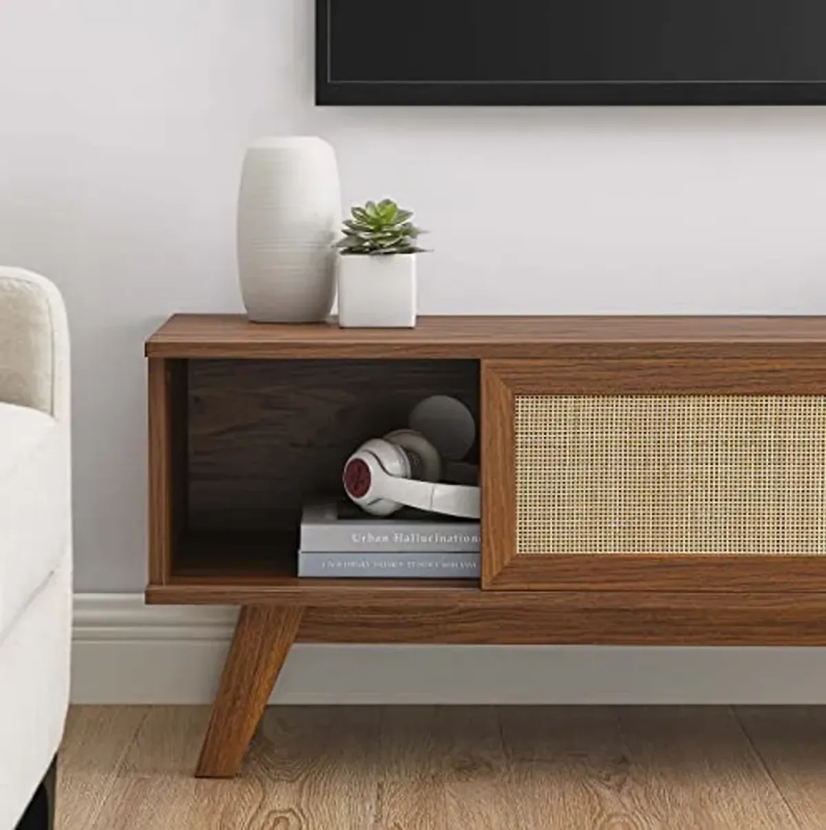 Modway Soma 47" Rattan TV Stand in Walnut