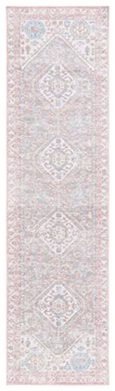 Safavieh Bayside Collection Machine Washable 2'2" x 8' Ivory/Blue Pink BAY118A Shabby Chic Entryway Foyer Living Room Bedroom Kitchen Runner Rug