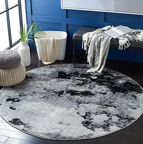 SAFAVIEH Adirondack Collection Area Rug - 4' Round, Grey & Black, Modern Abstract Design, Non-Shedding & Easy Care, Ideal for High Traffic Areas in Living Room, Bedroom (ADR134Z)