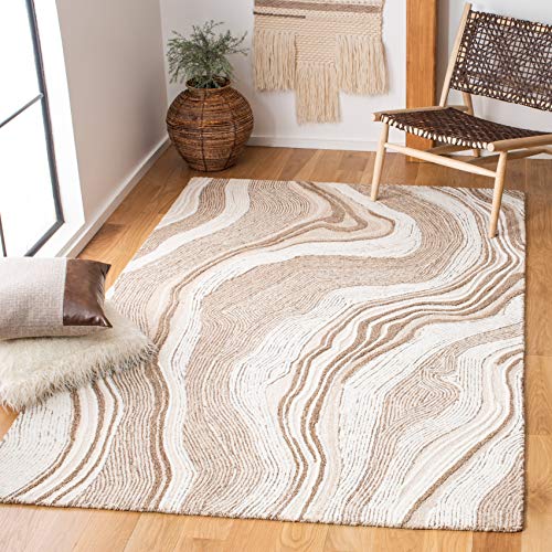 Safavieh Fifth Avenue Collection 8' x 8' Square Beige/Ivory FTV121B Handmade Modern Abstract New Zealand Wool Area Rug