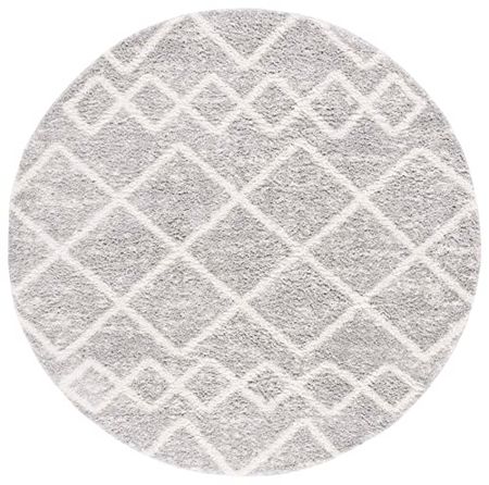 Safavieh Berber Shag Collection 7' x 7' Round Grey/Ivory BER572G Moroccan Rustic Boho Non-Shedding 1.25-inch Thick Area Rug