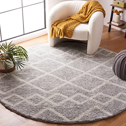 Safavieh Berber Shag Collection 7' x 7' Round Grey/Ivory BER572G Moroccan Rustic Boho Non-Shedding 1.25-inch Thick Area Rug