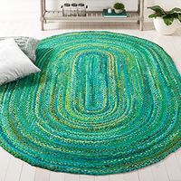 Safavieh Braided Collection 4' x 6' Oval Green BRD452Y Handmade Country Farmhouse Reversible Cotton Area Rug