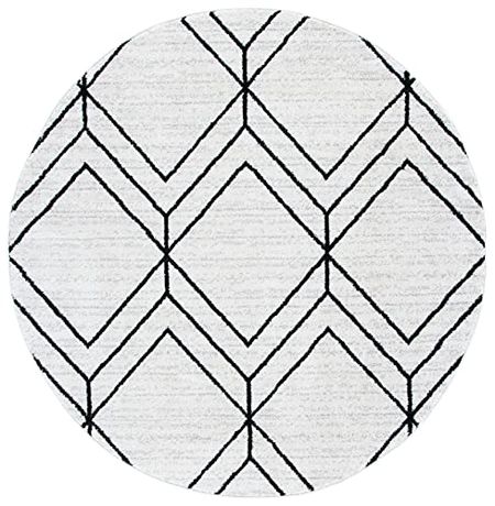 Safavieh Adirondack Collection 4' x 4' Round Ivory/Black ADR241A Modern Geometric Non-Shedding Area Rug