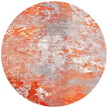 Safavieh Madison Collection 5' x 5' Round Grey/Orange MAD440G Boho Abstract Non-Shedding Area Rug