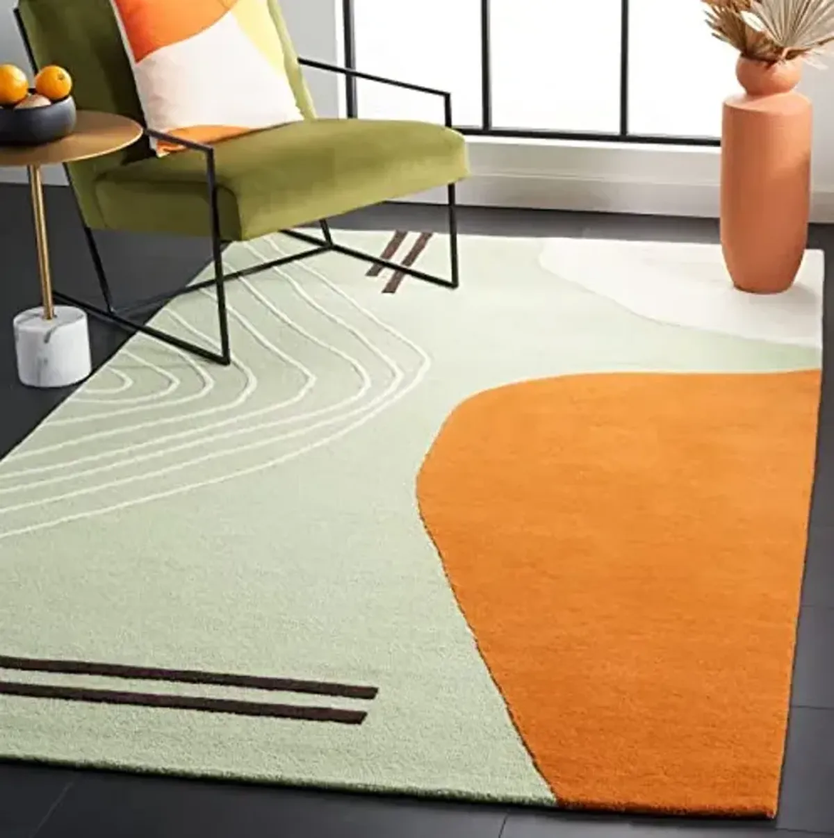 SAFAVIEH Area Rug 8x10 - Rodeo Drive Collection - Large - Green & Rust, Handmade Wool, Mid-Century Modern Design, Ideal for Living Room, Bedroom, Office, Dining Space (RD860Y)