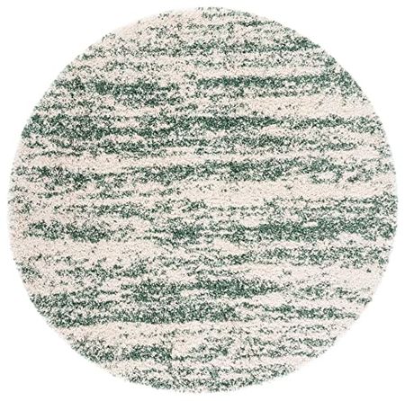 Safavieh Hudson Shag Collection 4' x 4' Round Ivory/Green SGH206Y Modern Non-Shedding 2-inch Thick Area Rug