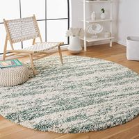 Safavieh Hudson Shag Collection 4' x 4' Round Ivory/Green SGH206Y Modern Non-Shedding 2-inch Thick Area Rug