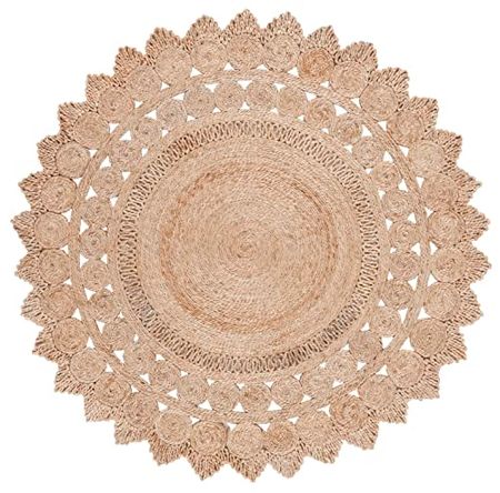 Safavieh Natural Fiber Collection 5' x 5' Round Natural NF173A Farmhouse Jute Entryway Foyer Living Room Dining Bedroom Kitchen Nook Area Rug