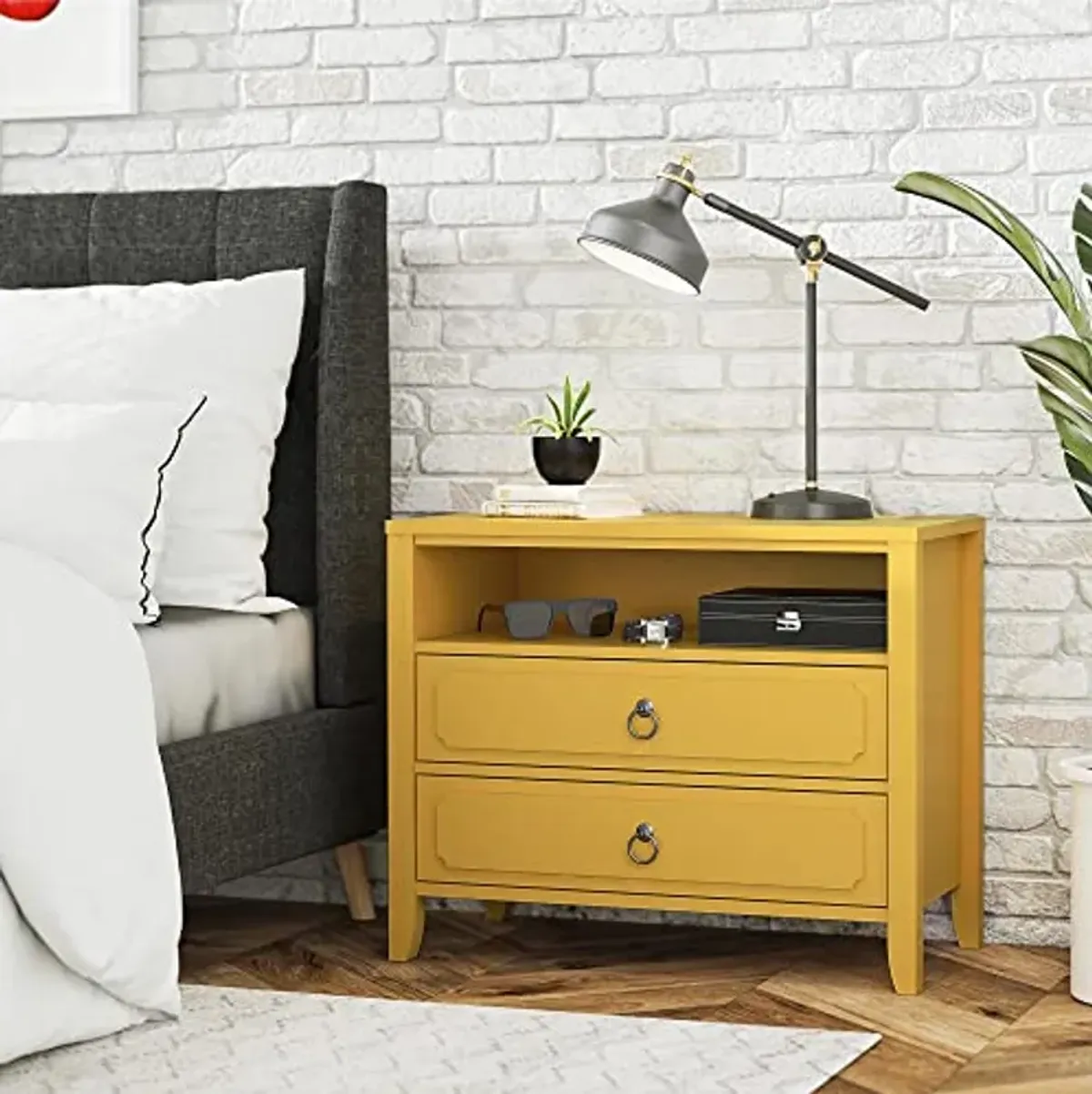 Novogratz Her Majesty 2 Drawer Nightstand, Mustard Yellow