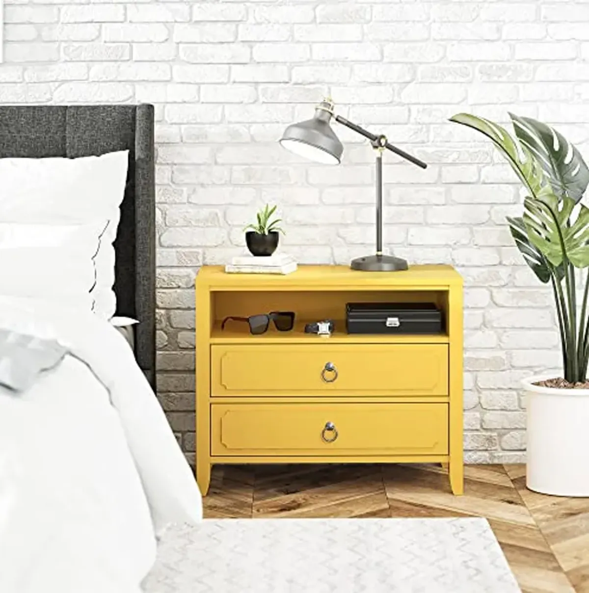 Novogratz Her Majesty 2 Drawer Nightstand, Mustard Yellow