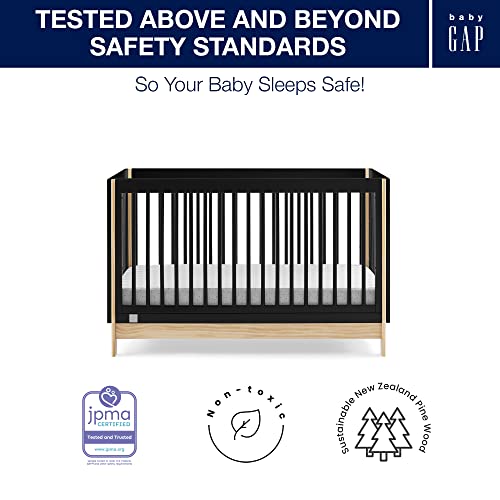 babyGap by Delta Children Tate 4-in-1 Convertible Crib TrueSleep Crib and Toddler Mattress (Bundle), Ebony/Natural