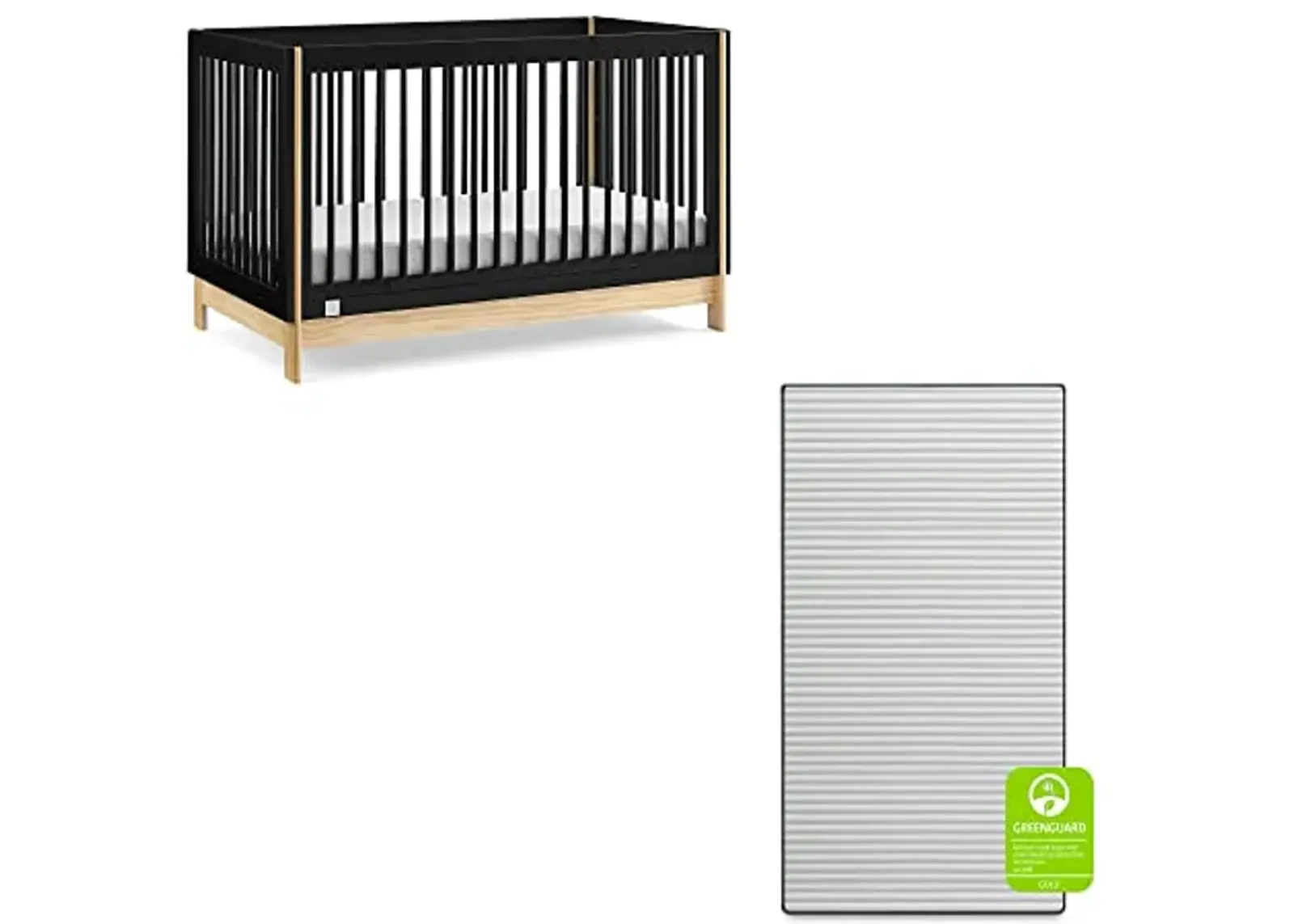 babyGap by Delta Children Tate 4-in-1 Convertible Crib TrueSleep Crib and Toddler Mattress (Bundle), Ebony/Natural