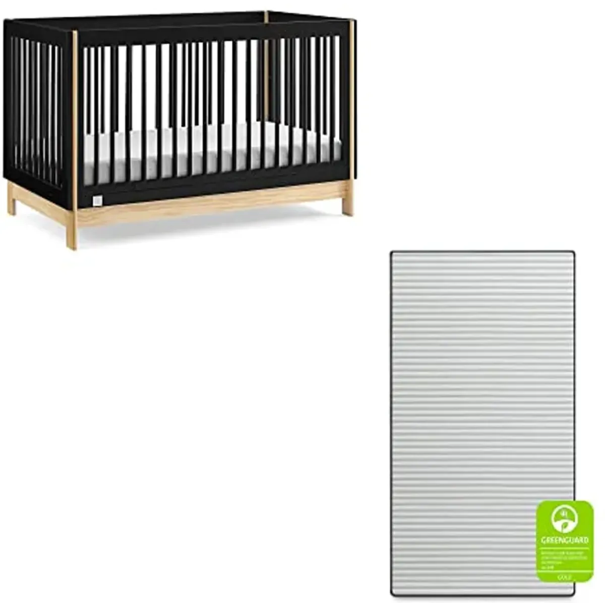 babyGap by Delta Children Tate 4-in-1 Convertible Crib TrueSleep Crib and Toddler Mattress (Bundle), Ebony/Natural