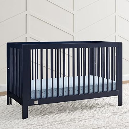 babyGap by Delta Children Charlie 6-in-1 Convertible Crib TrueSleep Crib and Toddler Mattress (Bundle), Navy