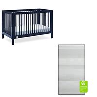 babyGap by Delta Children Charlie 6-in-1 Convertible Crib TrueSleep Crib and Toddler Mattress (Bundle), Navy