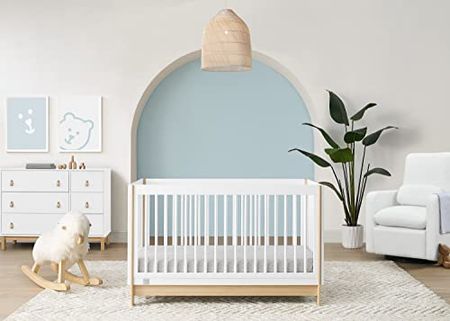 Delta Children babyGap Tate 4-in-1 Convertible Crib TrueSleep Crib and Toddler Mattress (Bundle), Bianca White/Natural