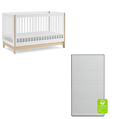 Delta Children babyGap Tate 4-in-1 Convertible Crib TrueSleep Crib and Toddler Mattress (Bundle), Bianca White/Natural