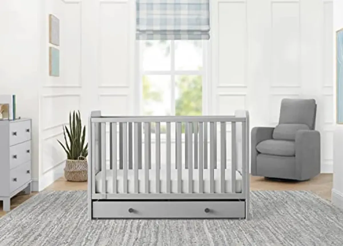 babyGap by Delta Children Graham 4-in-1 Convertible Crib with Storage Drawer TrueSleep Crib and Toddler Mattress (Bundle), Grey/Dark Grey