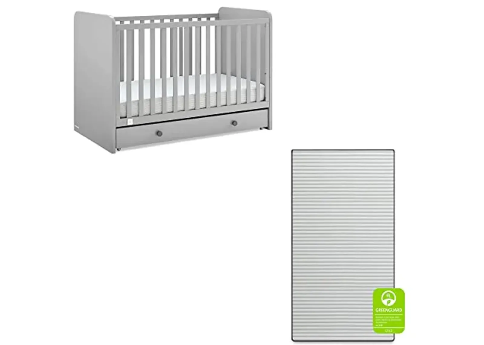 babyGap by Delta Children Graham 4-in-1 Convertible Crib with Storage Drawer TrueSleep Crib and Toddler Mattress (Bundle), Grey/Dark Grey