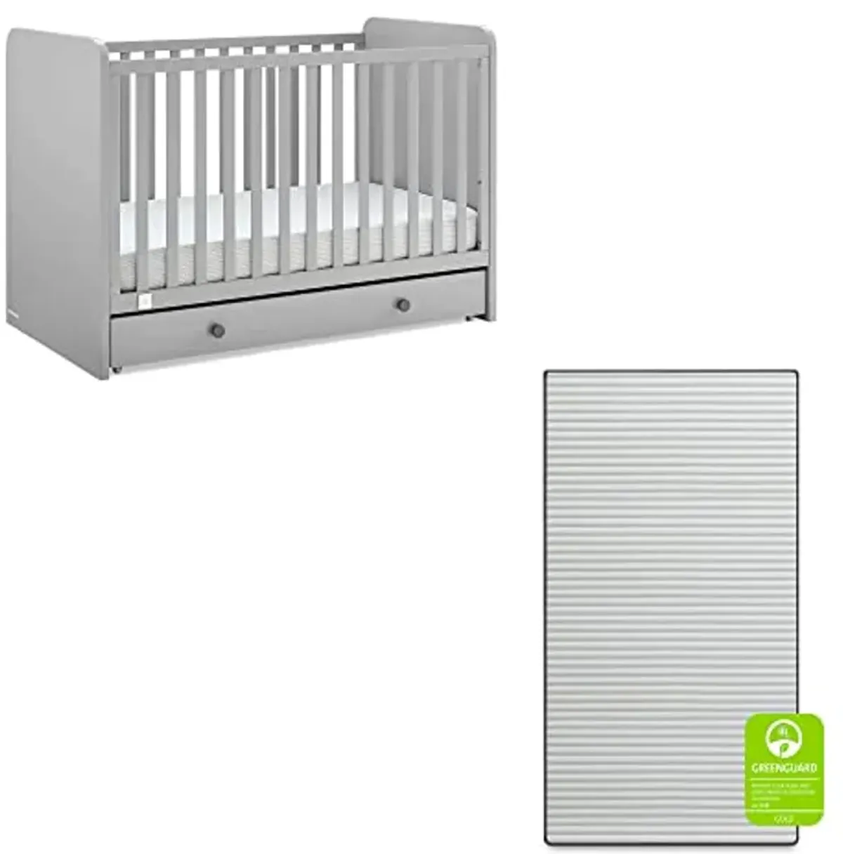 babyGap by Delta Children Graham 4-in-1 Convertible Crib with Storage Drawer TrueSleep Crib and Toddler Mattress (Bundle), Grey/Dark Grey