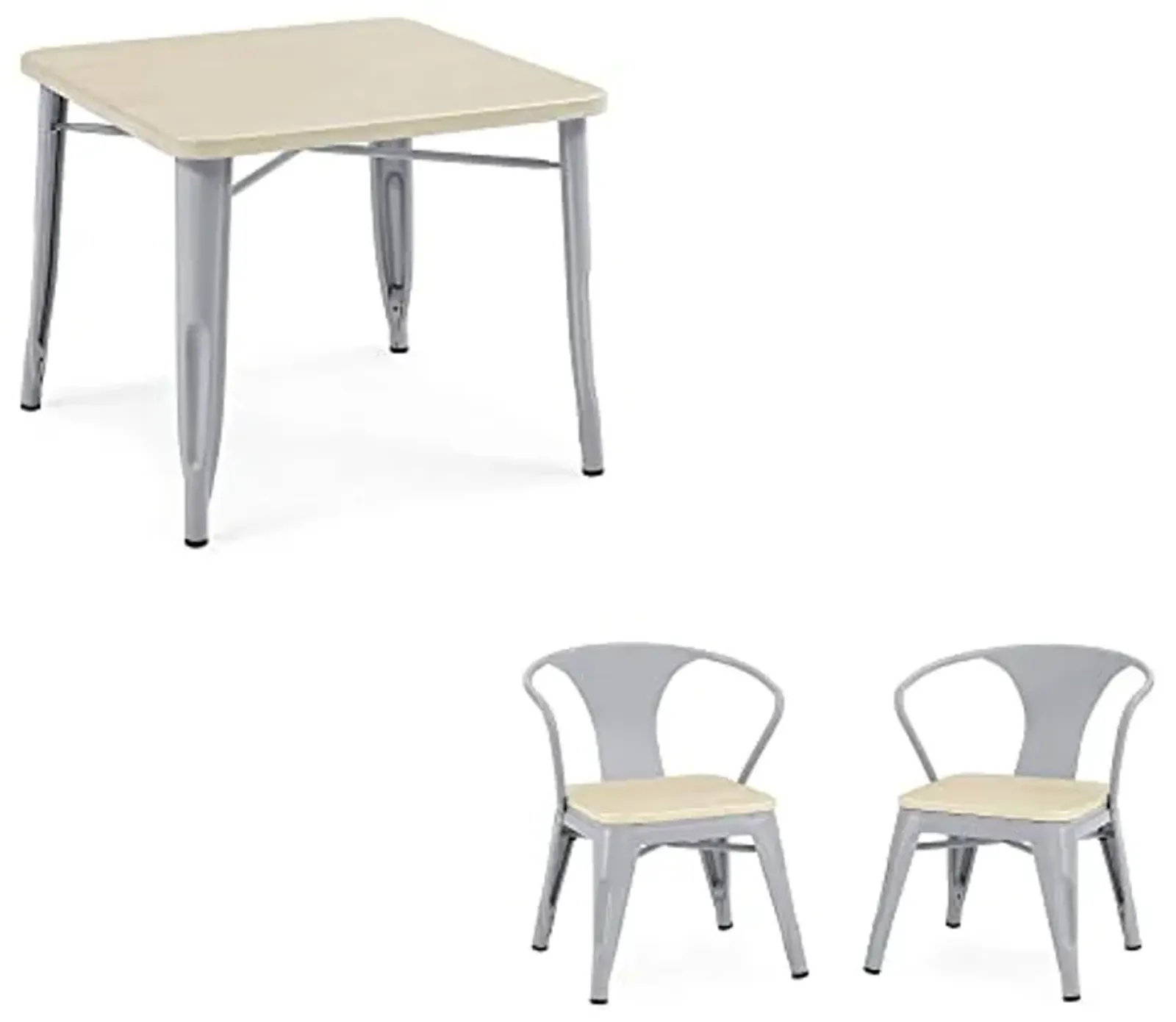 Delta Children Bistro Kids Play Table + Bistro 2-Piece Chair Set (Bundle), Metal/Natural Birch