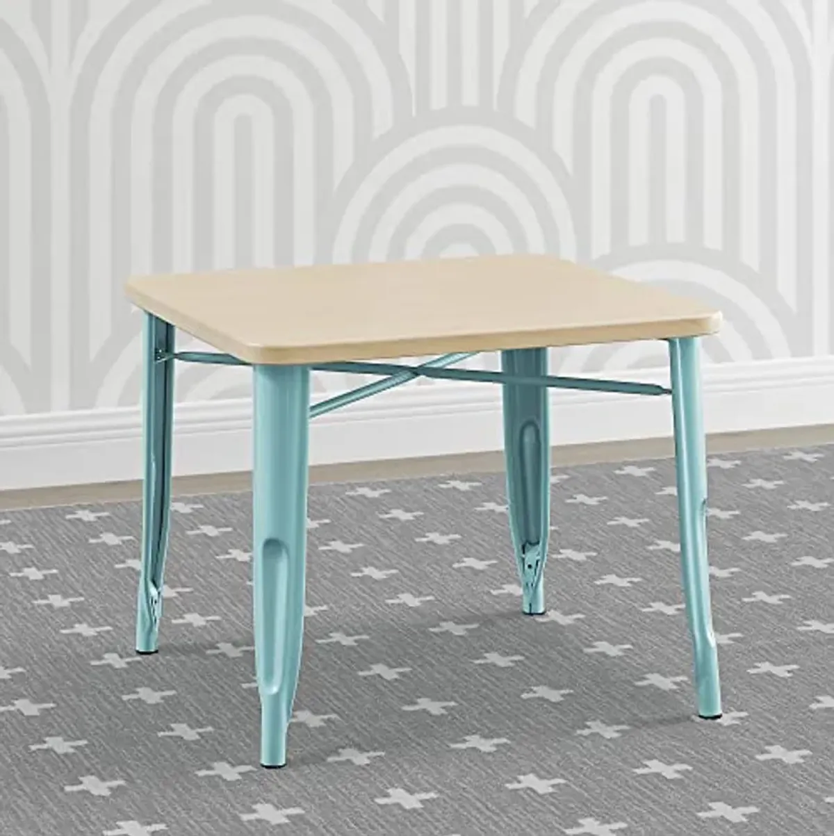 Delta Children Bistro Kids Play Table + Bistro 2-Piece Chair Set (Bundle), Aqua Metal/Natural Birch