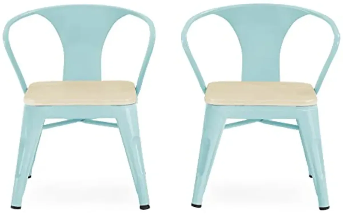 Delta Children Bistro Kids Play Table + Bistro 2-Piece Chair Set (Bundle), Aqua Metal/Natural Birch