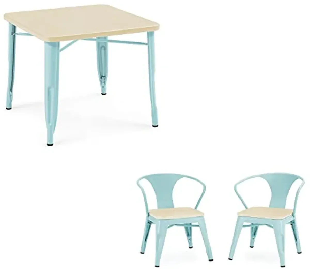 Delta Children Bistro Kids Play Table + Bistro 2-Piece Chair Set (Bundle), Aqua Metal/Natural Birch