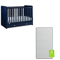 babyGap by Delta Children Graham 4-in-1 Convertible Crib with Storage Drawer TrueSleep Crib and Toddler Mattress (Bundle), Navy/Light Blue