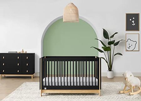 babyGap by Delta Children Tate 4-in-1 Convertible Crib TrueSleep Crib and Toddler Mattress Legacy 6 Drawer Dresser with Leather Pulls (Bundle), Ebony/Natural