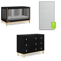 babyGap by Delta Children Tate 4-in-1 Convertible Crib TrueSleep Crib and Toddler Mattress Legacy 6 Drawer Dresser with Leather Pulls (Bundle), Ebony/Natural