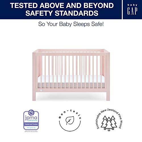 babyGap by Delta Children Charlie 6-in-1 Convertible Crib TrueSleep Crib and Toddler Mattres s (Bundle), Blush Pink