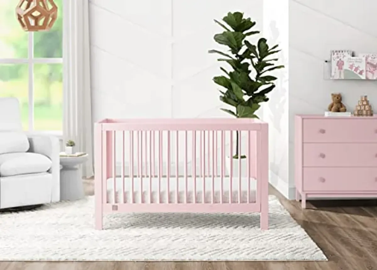 babyGap by Delta Children Charlie 6-in-1 Convertible Crib TrueSleep Crib and Toddler Mattres s (Bundle), Blush Pink